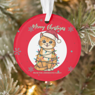 Chat moderne joyeux rouge flocon de neige Noël cha