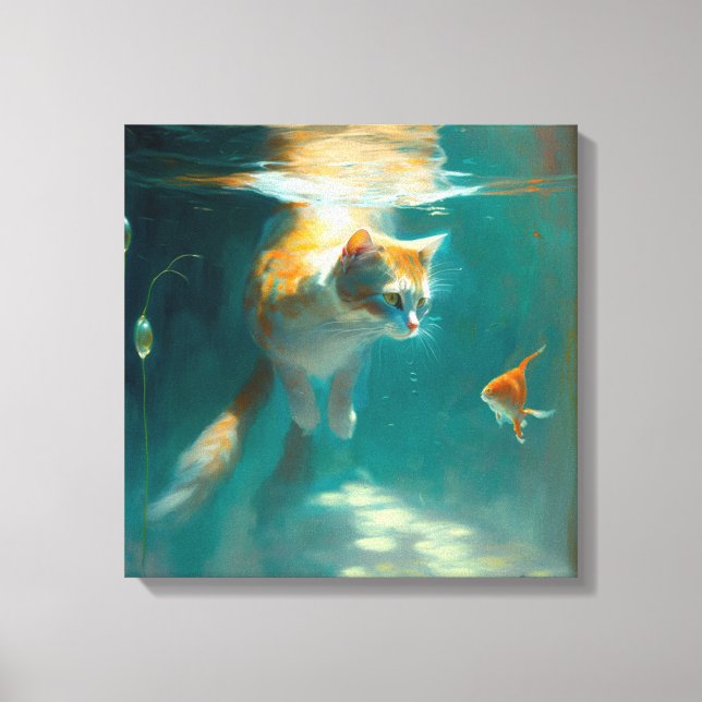 Chat Montres Sous-Eau Poisson - Toile Enveloppée (Recto)