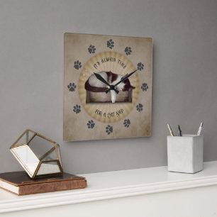 Chat Nickerchen Clock 😸 Quadratische Wanduhr