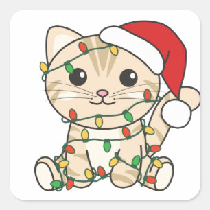 Chat Noël Animaux d'hiver Chats Sticker Carré