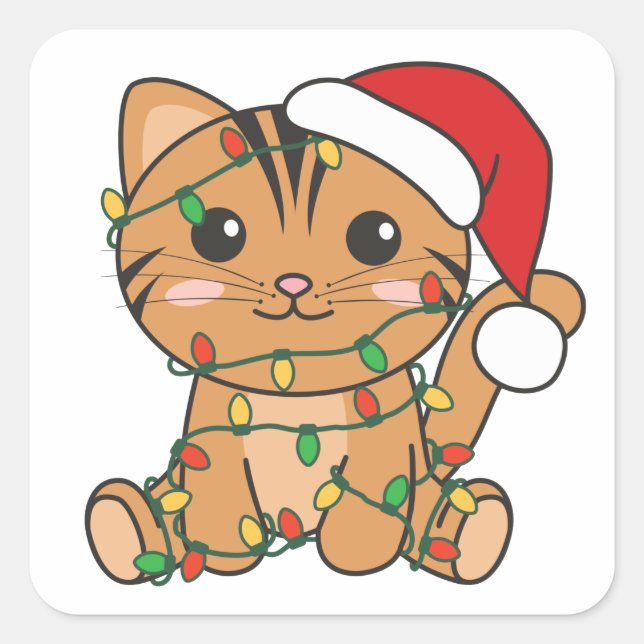 Chat Noël Animaux d'hiver Chats Sticker Carré (Devant)