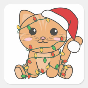 Chat Noël Animaux d'hiver Chats Sticker Carré