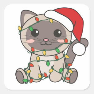 Chat Noël Animaux d'hiver Chats Sticker Carré