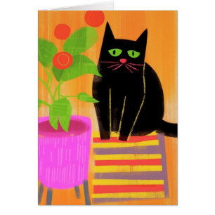 Chat Noir Adorable Avec Plantes De Ménage Vierge À