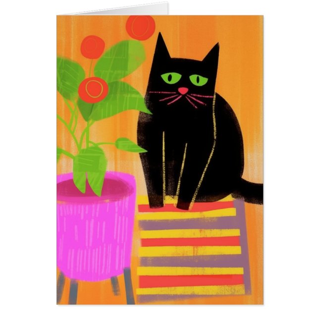 Chat Noir Adorable Avec Plantes De Ménage Vierge À (Devant)