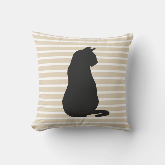 Chat noir Amoureux des chats Silhouette oreiller (Recto)
