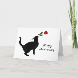 Chat noir avec carte d'anniversaire Rose rouge