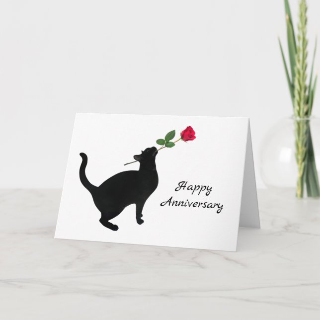 Chat noir avec carte d'anniversaire Rose rouge (Devant)