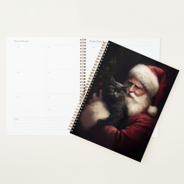 Chat noir avec Noël Festif du Père Noël (Devant avec enveloppe)