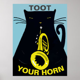 Chat noir avec trompette Poster