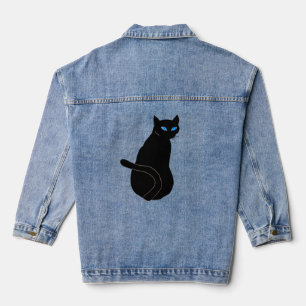 Chat Noir Avec Veste Denim Aux Yeux Bleus