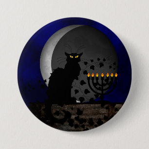 Chat Noir Chanukah mit Menorah Button