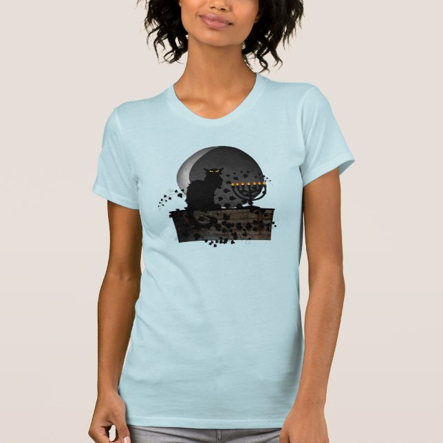 Chat Noir Chanukah mit Menorah T-Shirt (Vorderseite)