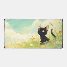 Chat Noir Charmant Œil Doré Fleur Sauvage Ensoleil