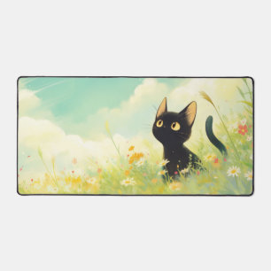 Chat Noir Charmant Œil Doré Fleur Sauvage Ensoleil