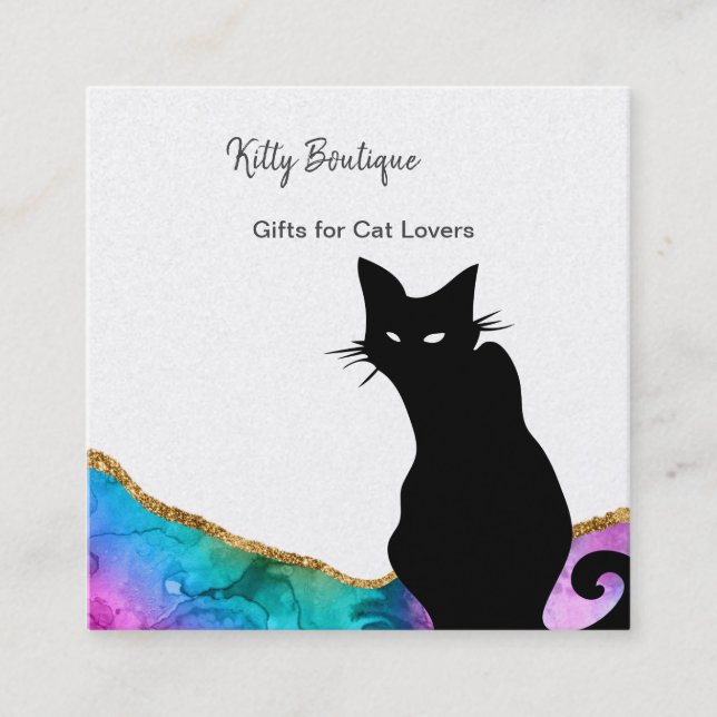 Chat noir Colorful Abstrait Carte de visite Carré (Devant)