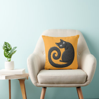 Chat noir coussin décoratif automne