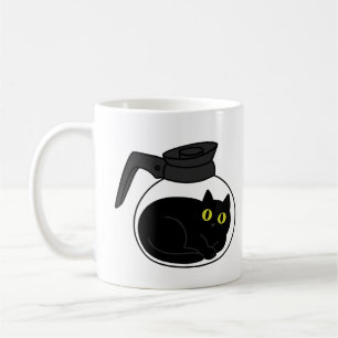 Chat Noir Curieux dans un Mug Pot à Café