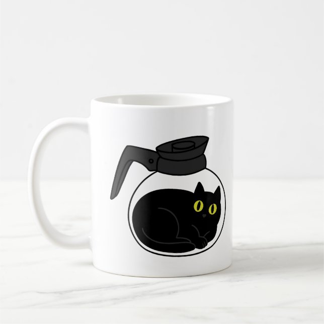 Chat Noir Curieux dans un Mug Pot à Café (Gauche)