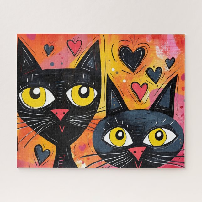 CHAT NOIR CUTE ART JIGSAW PUZZLE (Horizontal)