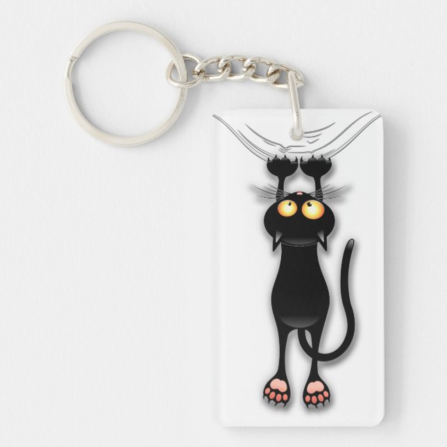 Chat noir d'amusement tombant vers le bas porte - (Devant)