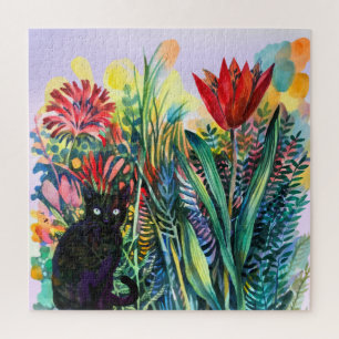 Chat noir dans le jardin Puzzle
