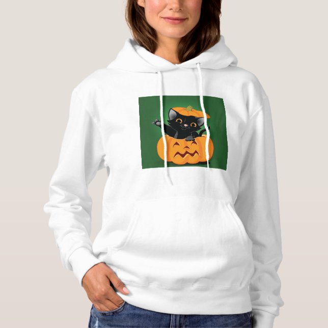 Chat Noir Dans Un Sweat - shirt à capuche Citrouil (Devant)