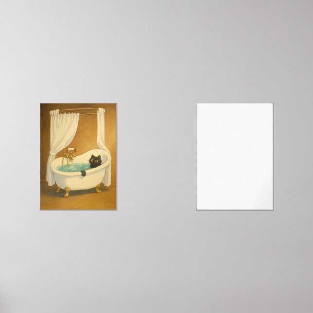 Chat noir dans une baignoire pieds cubes Imprimer (Recto)