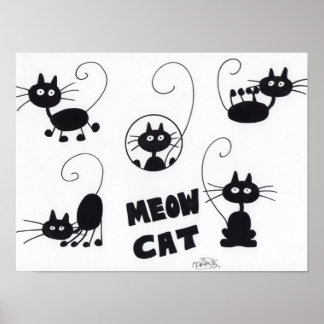 Chat noir de dessin - affiche