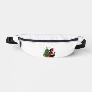 Chat noir de Noël chapeau de Père Noël arbre souri