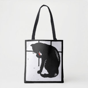 Chat noir de taille victorienne sur sac