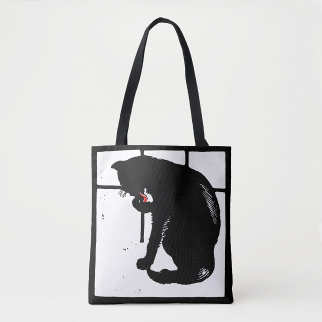 Chat noir de taille victorienne sur sac (Devant)