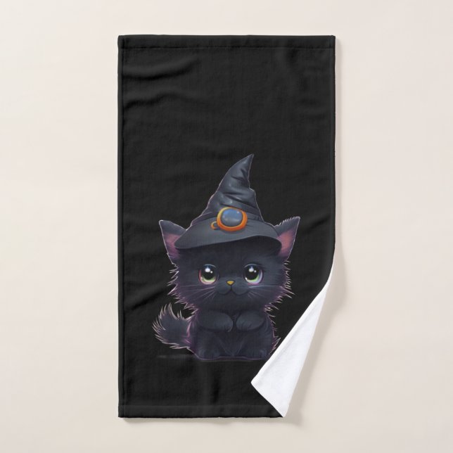Chat noir d'Halloween blanc mignon (Serviette à main)
