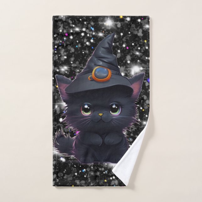 Chat noir d'Halloween blanc mignon (Serviette à main)