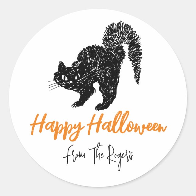 Chat noir Doodé Autocollants Halloween personnalis (Devant)