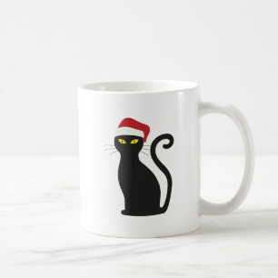 Chat noir drôle avec chapeau de Noël X mas Mug