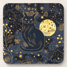 Chat noir du Dessous de verre Ciel étoilé