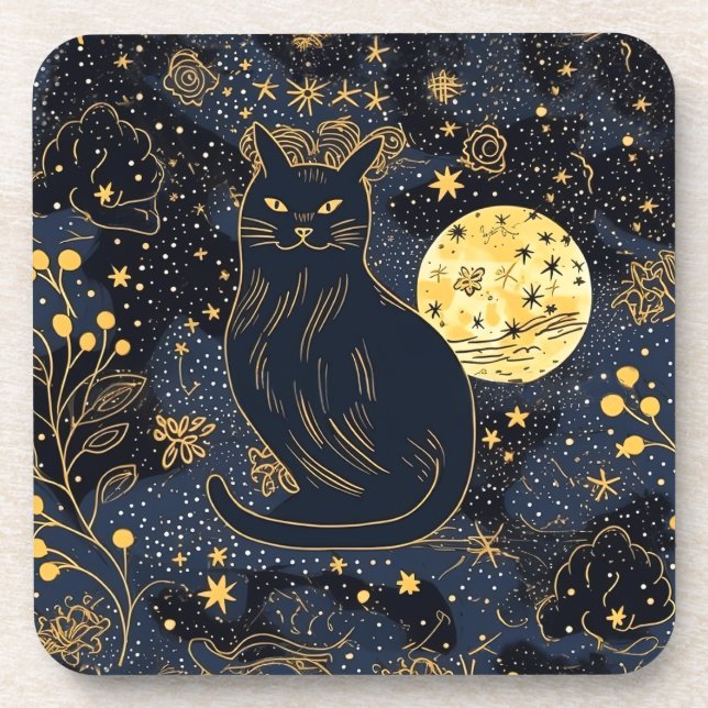 Chat noir du Dessous de verre Ciel étoilé (Devant)