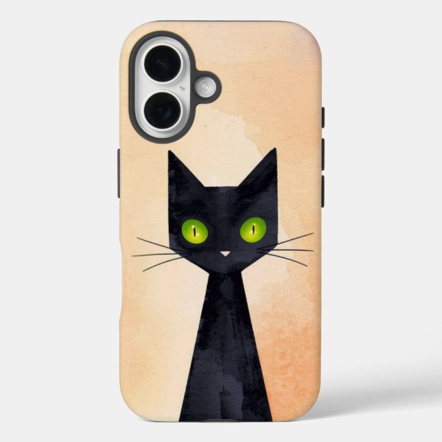 Chat noir éffrayant Halloween iPhone 16 Coque dur (Verso)