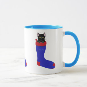 Chat noir en bleu Noël Stocking Mug