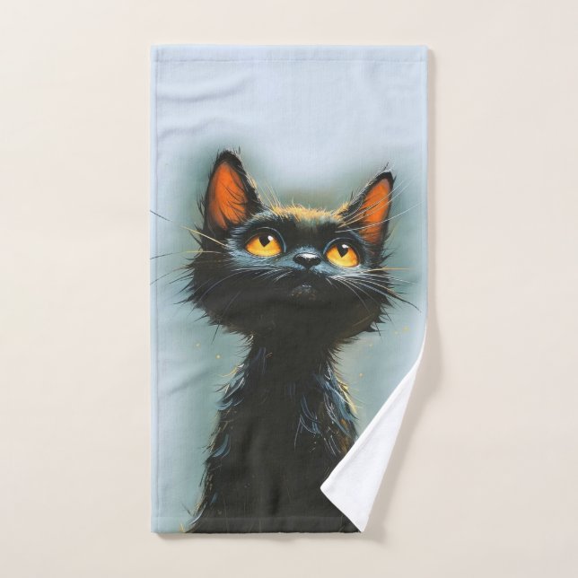Chat noir enchanté (Serviette à main)