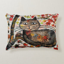 Chat noir épais et chat automnal Accent Coussin