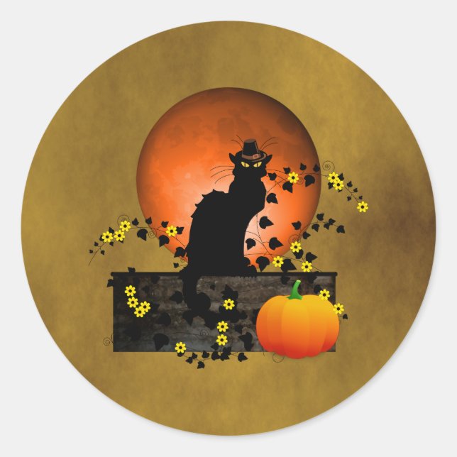 Chat Noir Erntedank Runder Aufkleber (Vorderseite)