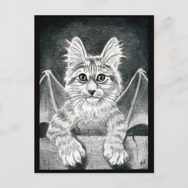 chat noir et blanc gargoyle Halloween carte postal (Devant)