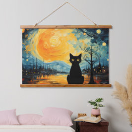 Chat noir et boiserie étoilée Tapisserie murale co