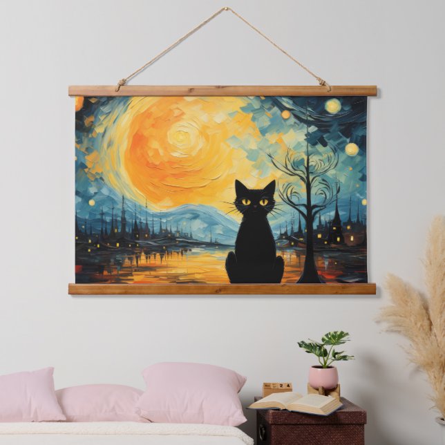 Chat noir et boiserie étoilée Tapisserie murale co (Chambre à coucher)