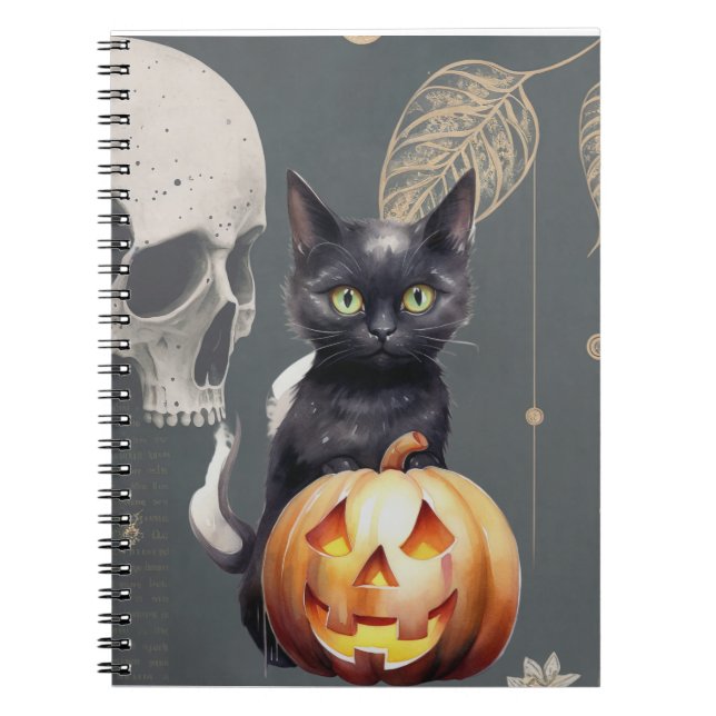 Chat noir et Carnet Citrouille pour Halloween (Devant)