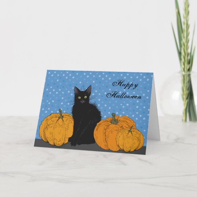 Chat noir et carte d'Halloween Citrouille (Devant)