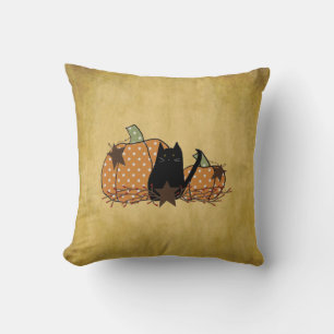 Chat Noir Et Coussin Citrouille