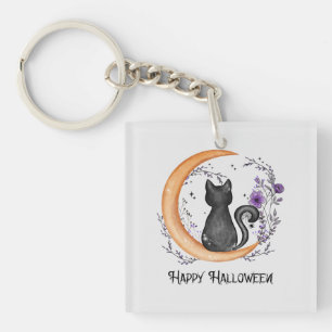 Chat noir et lune de croissant pour Halloween heur